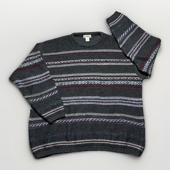 Vintage LL Bean fisherman sweater mens size XL gray Irish wool Cabincore striped